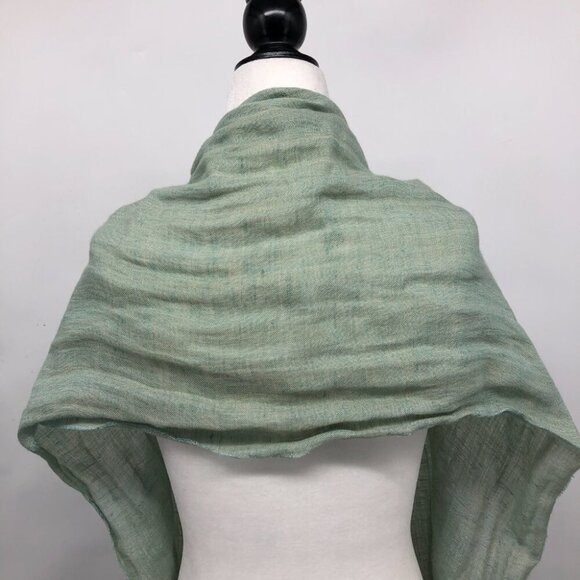 AJ Armani Jeans Unisex Sage Green & Cream Color Block Scarf with Tassels - Picture 2 of 13